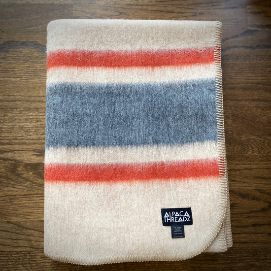 Alpaca and Wool Camp Throw - Tan / Red